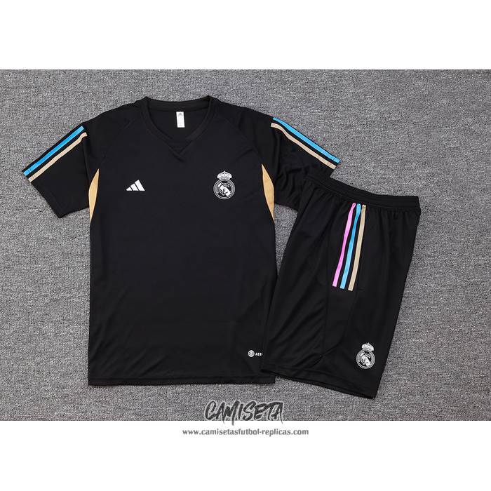 Chandal del Real Madrid 2023-2024 Manga Corta Negro - Pantalon Corto
